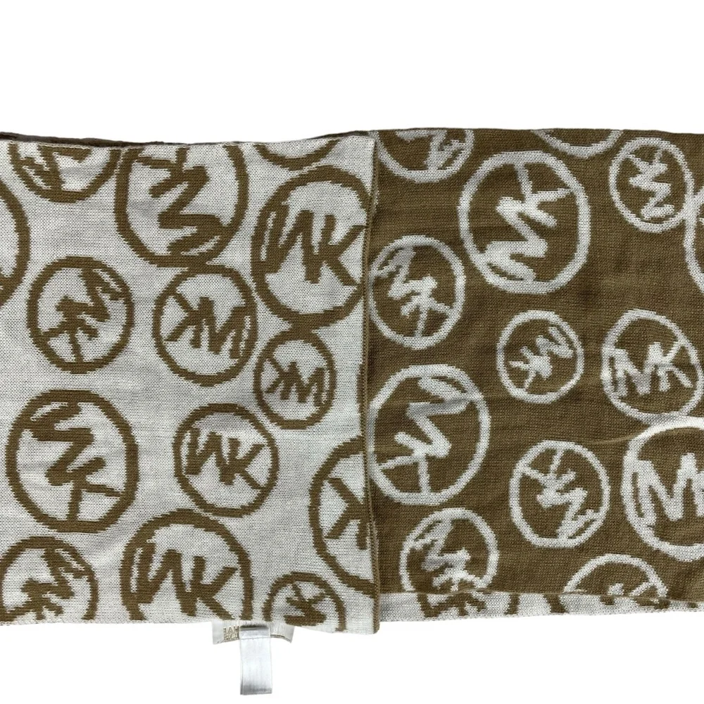 Michael Kors Monogram Reversible Knit Logo‎ Scarf Brown White 10 x 60
